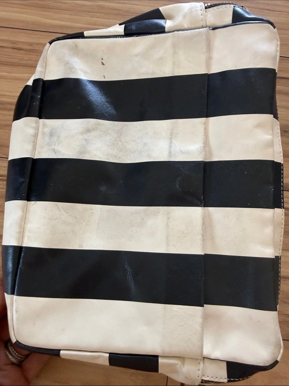 Clare V Black and White Striped Clutch